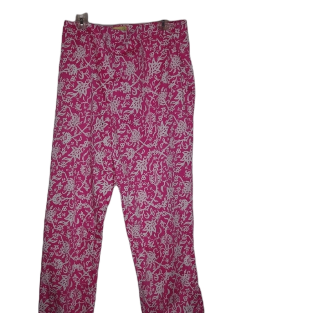 Lilly & Van 24W Pink White Floral Pants Plus